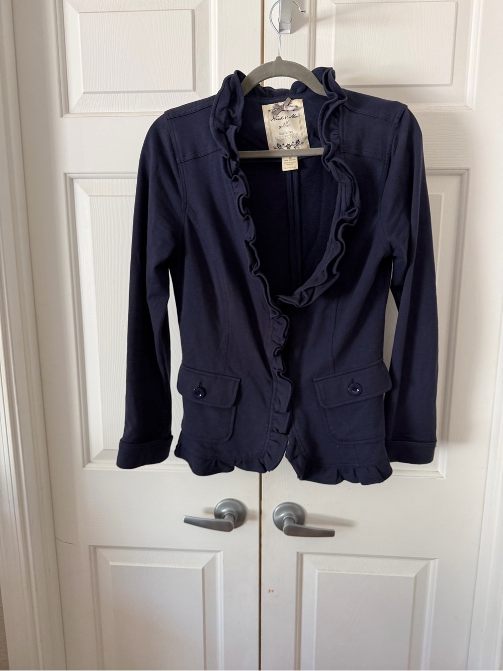Nick & Mo Navy Ruffle-Trim Blazer